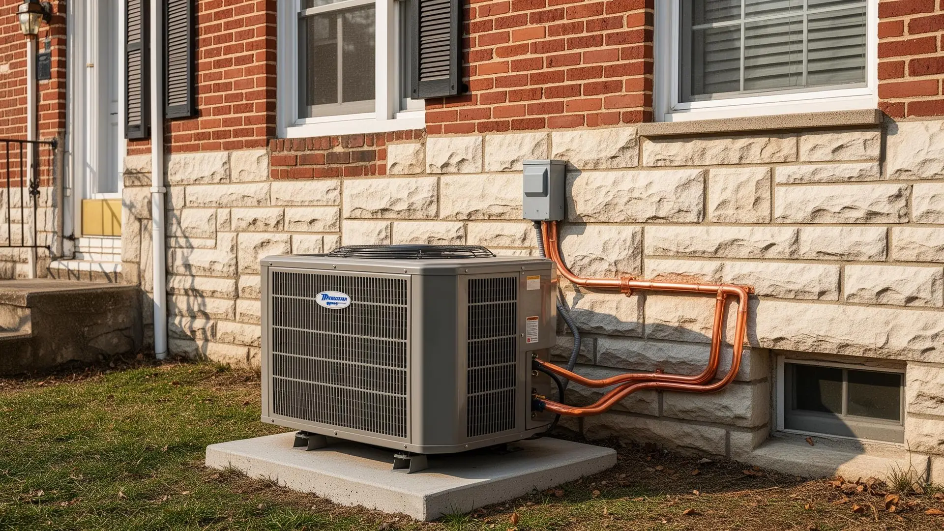 New AC condenser unit installed at a Baltimore MD rowhouse in the Federal Hill neighborhood
